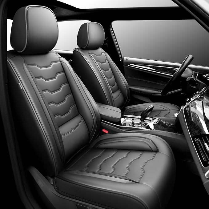 Fit FJ Cruiser Car Seat Covers Premium Leather for Toyota Fj Cruiser 2007-2013 2014. Waterproof， Breathable，Scratch-Resistant & All-Weather Seat Cushion Protector (Front Pair, Black)