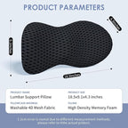 Lumbar Support Pillow, Memory Foam Lumbar Pillow for Lower Back Pain Relief, Back Support Pillow for Office Chair, Car Seat - Black