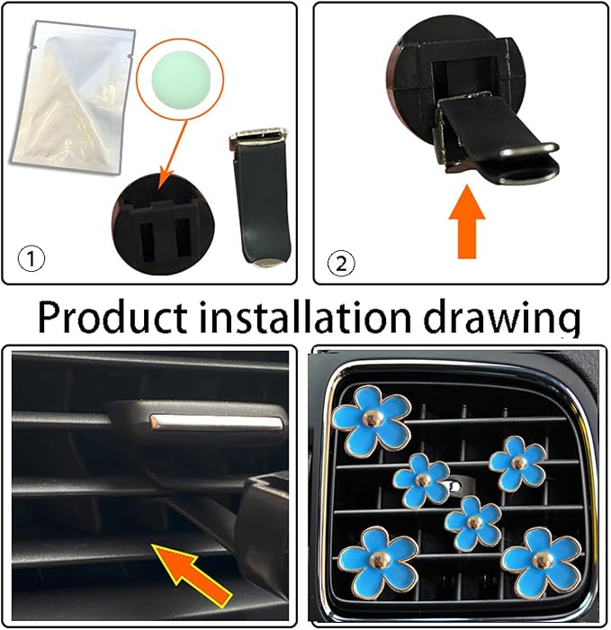 6pcs Colorful Daisy Flower Auto Air Vent Clips, Car Air Outlet Freshener Clip for Car Interior Decoration Accessories (Blue)