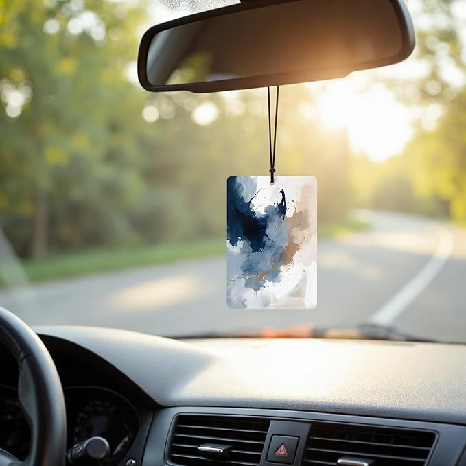 Modern Abstract Abstract Car Air Freshener 4 Pcs, Boho Minimalist Blue White and Brown Hanging Air Freshener for Cars Closet Drawer Books, Girly Car Accessories Mirror Decor for Women