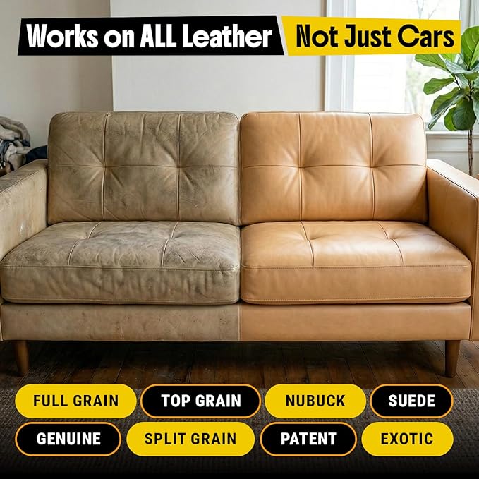 Car Leather Cleaner and Conditioner - pH Neutral, Non-Toxic & Non-Greasy - Gently Cleans, Restores and Protects Leather Seats and Interior - Safe for Leather Furniture, Couch & Sofa - 36 fl. Oz. Kit