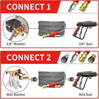 Pressure Washer Hose 25FT, 4200PSI High Tensile Wire Braid Kink Resistant Power Washer Extension Hose, 1/4'' Flexible Replacement Hose with M22-14mm Brass Swivel Thread and 3/8 Quick Connect