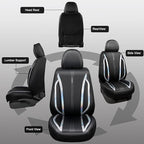 CAR PASS Nappa Leather Seat Covers, Waterproof Durable Universal fit for Women Girly SUV Truck,Anti-Slip Driver Seat Cover with Backrest, full set 5 Holographic Black Silver strips Iridescent colorful