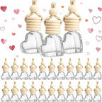 100 Pcs 6ml Hanging Car Diffuser Bottle Empty Glass Perfume Air Freshener Heart Love Bottle Diffuser Pendant Valentine's Day Essential Oil Fragrance Aromatherapy Ornament (Clear)