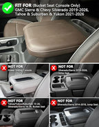 KBH Center Console Armrest Cover for Chevy Silverado & GMC Sierra 2019-2026, Tahoe & Suburban & Yukon 2021-2026, Bucket Seat, Vinyl Leather Trim, Anti-Scratch, Brownstone