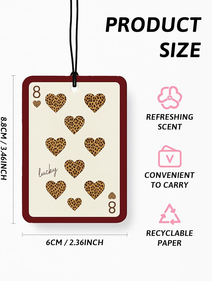 Funky Red Leopard Print Car Air Freshener 4 Pcs, Girly Cheetah Print Cherry Lucky 8 Ball Hanging Air Freshener for Cars Closet Drawer Books, Cute Leopard Car Accessories Mirror Decor for Women