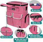 PetAmi Dog Travel Bag Pet Supplies Accessories Organizer for Traveling, Camping, Weekend; Cat Pet Travel Bag Kit Includes 2 Food Storage Containers, 2 Collapsible Bowls, 1 Feeding Mat (Pink)