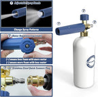 Foam Cannon Dual Connector Accessory, Pressure Washer Gun for Car Wash Kit, Double Tip Attachment for Soap Cannon, 5 Power Washer Sprayer Nozzles, 1/4 Inch Quick Connect, 1 Liter