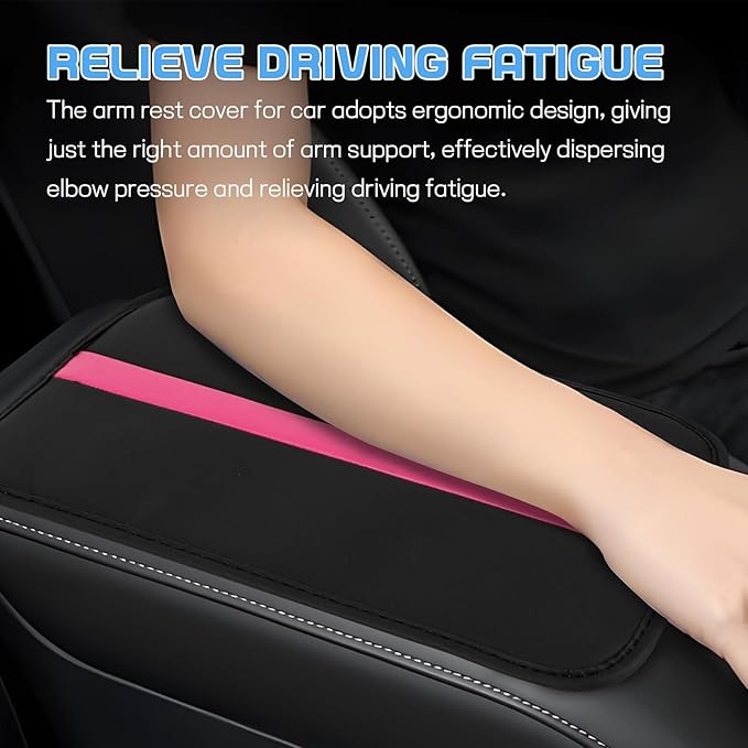 wuyaoyao Car Center Console Cover, 12.6"×7.87" PU Leather Armrest Cover for Cars, Stylish Auto Armrest Cushion Pad, Waterproof Vehicle Arm Rest Protector, Interior Car Accessories (Black+Purple)