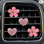 4PCS Car Air Vent Clips with Fragrance Pads, Cute Flower Car Air Fresheners Vents Clips Diamond Vent Clip Auto Interior Decor Charm Bling Auto Accessories Decoration for Women (Pink)