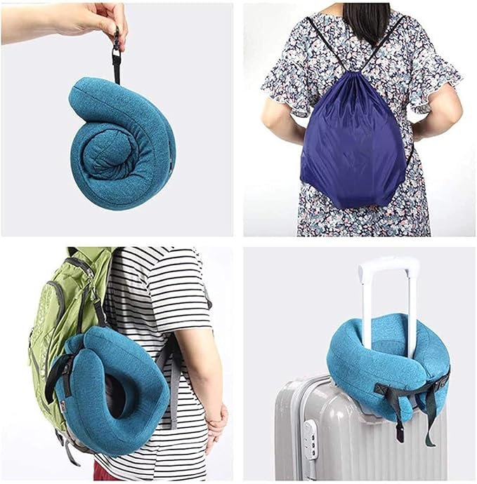 Neck Pillow Sleep Kit - 100% Memory Foam Travel Pillow, Compact Carry Bag, U-Shaped Airplane Car Flight Pillow, Breathable and Comfortable 360-Degree Head Support (Color : Blue)