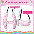 Chunful H-Shape Car Seat Pillow for Kids Car Travel Pillow for Kid Children Vehicle Sleeping Head Support Back Seat Adjustable Head Neck and Shoulder Support for Long Trips Sleeping (Unicorn)