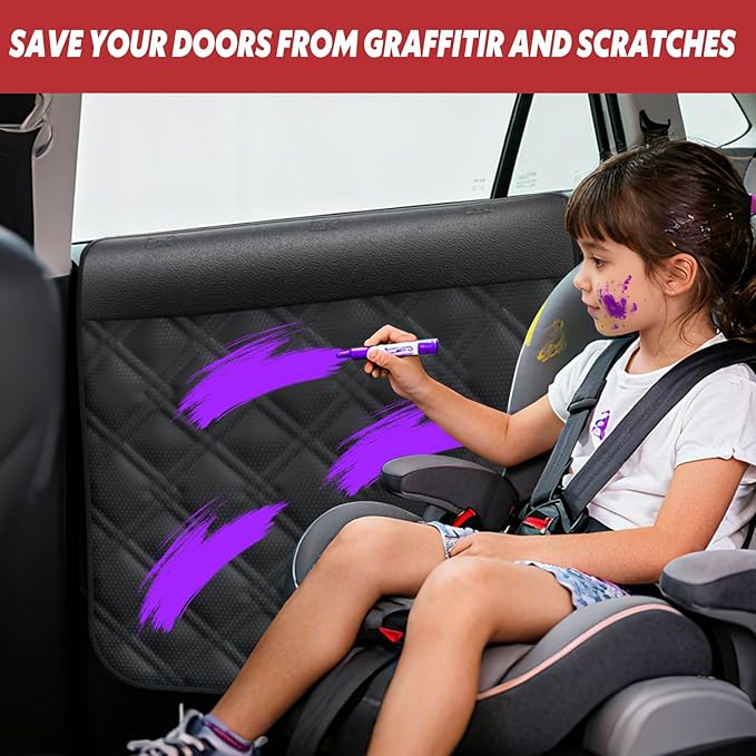 Dog Car Door Protector – 20% Larger Design for Sedans, Family Cars and Small SUVS, 2 Packs Thickened Waterproof Door Panel Covers, Protects Doors from Dog Scratching