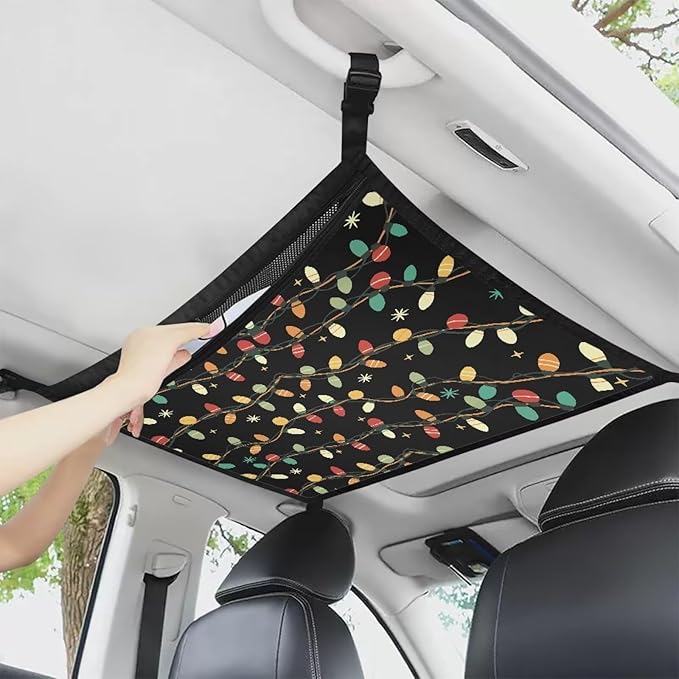 Generic Christmas Bulb Car Ceiling Cargo Net Pocket, 31.69"x24.02"Mesh Nine SUV Roof Organizer Long Trip Storage Bag Interior Accessories Christmas Decor Gifts