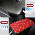 Car Center Console Cushion Pad, PU Leather Vehicle Armrest Cover Protector, Anti-Scratch Automotive Interior Arm Rest Seat Box Mat Accessories, Universal for SUV Sedan Truck (Red)