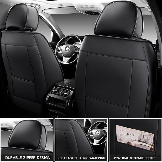 Car Seat Covers Full Set, Brown Car Seat Cover Lumbar Support, Car Seat Protector Waterproof, Nappa Leather Car Seat Cushion, Front Seats and Back Fit for Most Cars