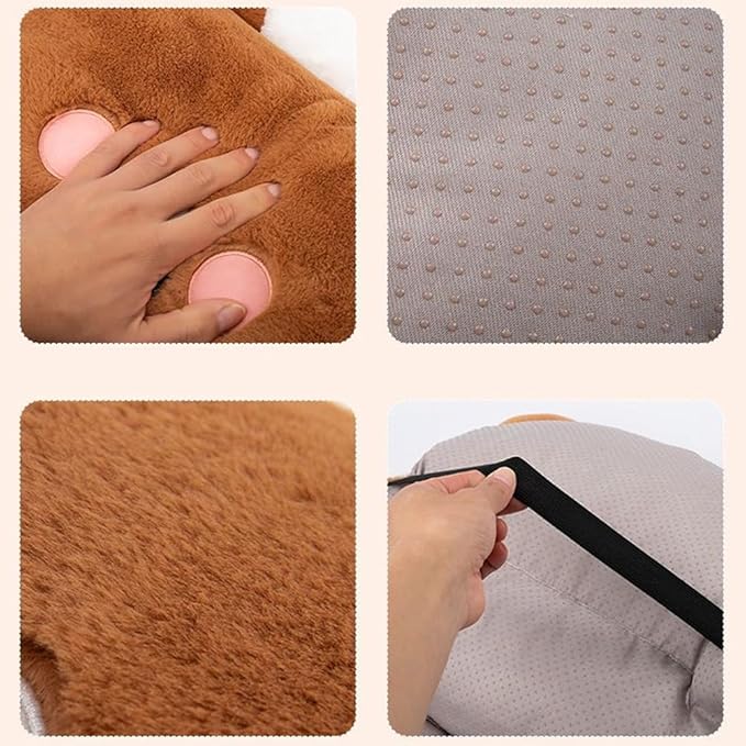 Cute Car Seat Cushion, Cartoon Plush Car Pillow for Driving Seat, Lumbar Support Pillow for Car with Anti-Slip Design, All-Season Car Headrest and Back Pillow for Cars, Chair, Wheelchair (Bear)