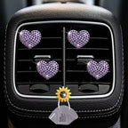 Purple Heart Air Vent Clips, 4 Pcs Bling Heart Car Air Fresheners Vents Clips Diffuser Diamond Interior Decor Cute Daisy Accessories Car Decoration for Women + Mask Hook
