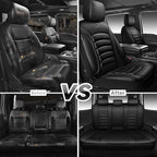 CAR PASS 3D Foam PU Leather Car Seat Covers, Universal Seat Covers Full Sets for Trucks SUV Sedan Automotive Seat Covers Armrest Airbag Compatible Waterproof Comfortable Faux Nappa Leather Pure Black