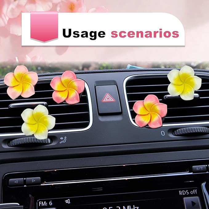 6Pcs Multicolor Pentapetal Flower Car Air Fresheners Vent Clips, Flower Air Vent Clips Pink Beach Flower Air Vent Clips, Air Conditioning Outlet Clip Car Accessories for Women