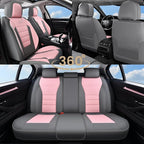 Coverado Car Seat Covers Full Set, Nappa Leather Seat Covers for Cars, Car Seat Protector Car Seat Cushion, Front and Back Seat Protectors Cushions Universal Fit for Most Cars Vehicles(Gray&Pink)