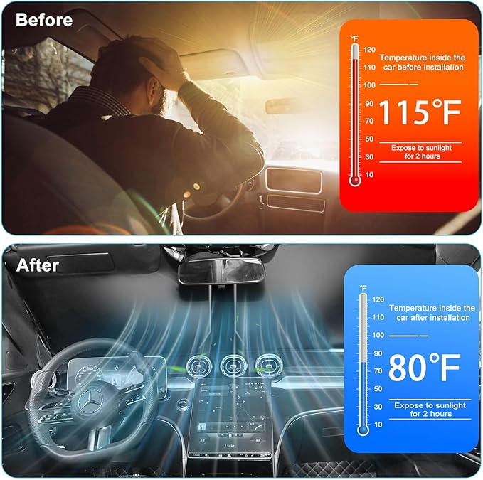 Kairiyard 2Pcs Car Windshield Sun Shade, 240T Thickened Foldable Sun Shade for Car Windshield Blocks Sun, Heat, Keep Vehicle Interior Cool (57.09x 31.5inch)