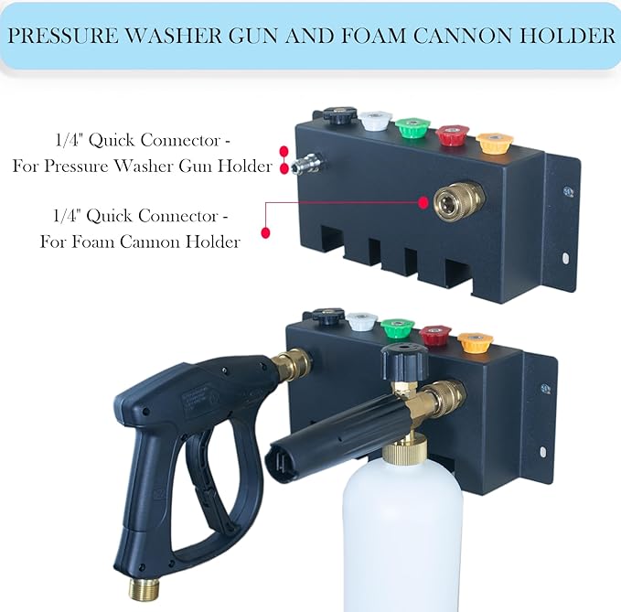 Pressure Washer Gun Holder-Foam Cannon Holder-for Foam Cannon,Pressure Washer Nozzle Tip and Pressure Wand Extension Storage Rack(fit 1/4" Quick Connector) Pressure Wwasher Accessories Holder