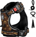 FURRYFECTION Plaid Dog Harness for Large Dogs, Reflective No Pull Adjustable Pet Vest with Front Clip, Leash, Easy Control Handle and Seat Belt, Dark Brown, L
