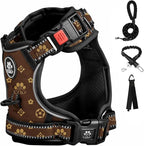 FURRYFECTION Plaid Dog Harness for Small Dogs, Reflective No Pull Adjustable Pet Vest with Front Clip, Leash, Easy Control Handle and Seat Belt, Dark Brown, S