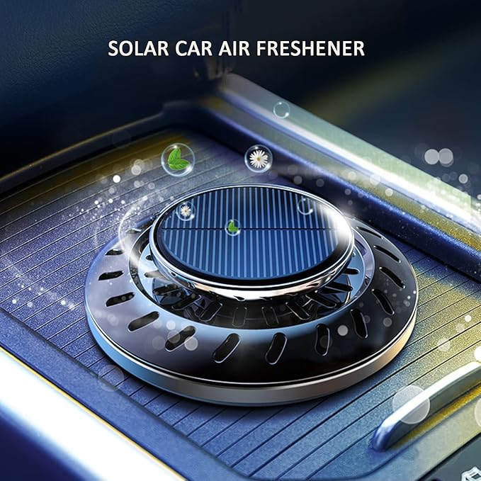 Kwak's Car Air Freshener,Rotating Solar Aromatherapy Essential Oil Diffuser Scent with Extra 4 Bottle Solar Car Air Freshener Refill