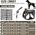 Tactical Dog Harness and Leash Set for Large Dogs,Heavy Duty No Pull Service Dog Vest and 10 Patches with Dog Seat Belt,Reflective Adjustable Pet Harness for Training Walking Hiking Black XL