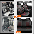 CX-3 Car Seat Covers Fit for Mazda CX-3 2016-2021, Full Coverage Premium Leather Waterproof Breathable Seat Covers, Automotive Seat Protectors, Airbag Compatible(Full Set Seats, Black & Red)