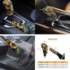 FKELYI Full Set Car Interior Accessories - Sunflower Leopard Seat & Headrest Covers, Steering Wheel, Gear Shifter & Handbrake Covers, Cup Coasters