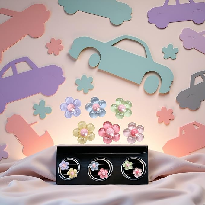 6Pcs Multicolor Pentapetal Flower Car Accessories for Women, Flower Cars Air Vent Clips Air Conditioner Outlet Decoration Car Interior Decor Charm, Air Fresheners Interior Accessories