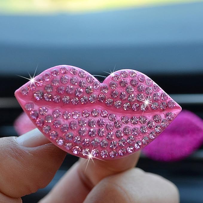 2 Pieces Bling Sexy Lip Air Vent Clips Rhinestone Lipstick Car Air Freshener Clip Crystal Car Air Outlet Decorations Charm Car Inter Decor Accessories for Girls Women