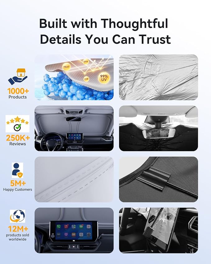 helloleiboo Graphene Car Windshield Sun Shade Car Sun Shade for Windshield with Heat Absorption Coating Foldable Design with UV Protection to Keep Your Car Interior Cooler Silver (Large-61 × 32 in)