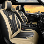 Fit Prius Car Seat Covers for Toyota Prius 2001-2025 2026 -Full Set Premium Leather, Waterproof, Breathable，All-Weather Seat Cushion Protecto & Airbag Compatible, 5-Seats Beige & Black