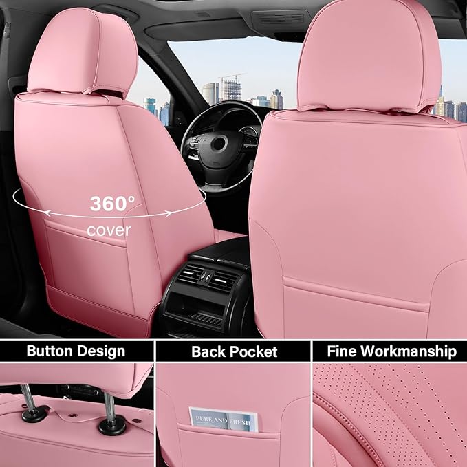 Coverado Pink Seat Covers for Cars, 2 Pack Leather Car Seat Covers, Luxury Waterproof Seat Covers, Front Car Seat Protectors, Driver Car Seat Cushions, Front Seat Covers Universal Fit for Most Cars