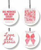 Pink Christian Round Car Air Freshener 4 Pcs, Girly Pink Bow Floral Religious Hanging Air Freshener for Cars Closet Drawer Books, Cute Preppy Christian Car Accessories Mirror Decor for Women