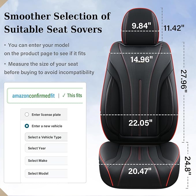 Coverado Front Seat Covers, Luxury Nappa Leather Seat Cover, 2 Pack Waterproof Seat Cover for Cars, Universal Front Car Seat Protector, Breathable Car Seat Cushion Fit for Most Cars(Black &Red Line)