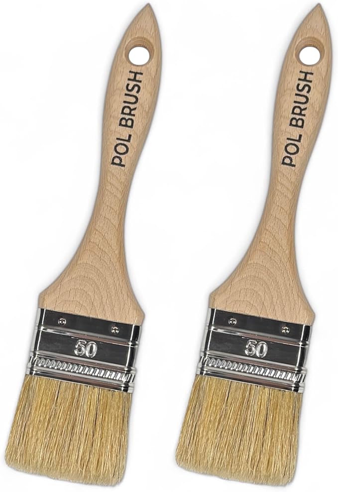 Set of 2 2 Inch Flat Paint Brushes - High European Quality - Natural Bristles - for Home, Wood, Walls, Art, Trim & Furniture - for Acrylic, Oil, Stain, Chalk & Latex Paints
