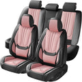 Car Seat Covers, Premium Leather Car Seat Covers, Waterproof and Breathable Seat Covers, Universal Car Seat Protector Fit for Cars, Trucks, SUVs, Pick-ups (Black & Pink, FullSet)