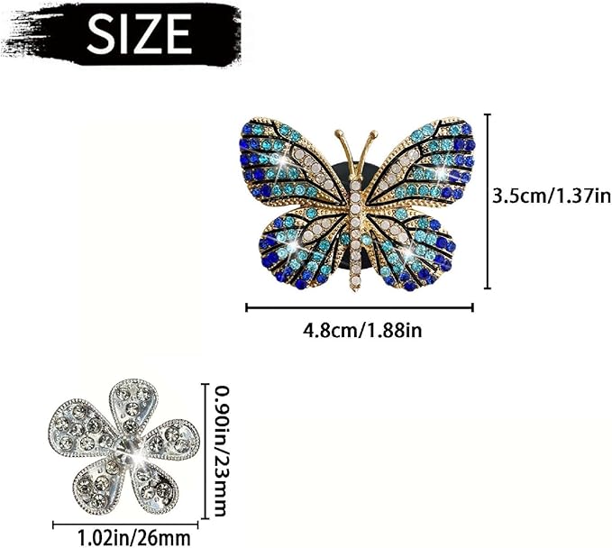 4 Pcs Blue Bling Butterfly Air Vent Clips, Crystal Daisy Car Air Fresheners Vent Clips Car Diffuser Vent Clip Rhinestone Diamond Flower Decoration Car Decor Bling Accessories for Women