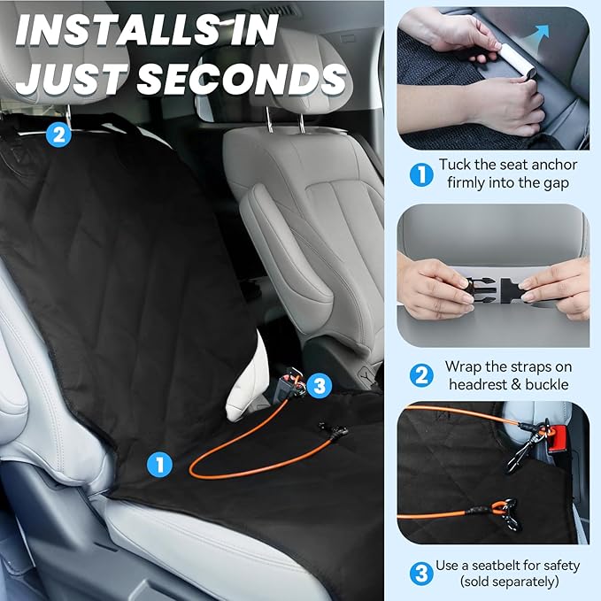 VIVAGLORY Front Dog Seat Covers, 1PACK No-Skirt Design 4 Layers Quilted & Durable 600D Oxford Car Seat Cover for Dogs with Anti-Slip Backing for Most Cars, SUVs & MPVs, Black