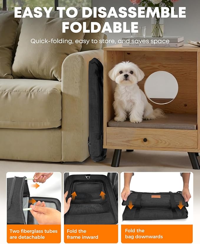 Large Cat Dog Carrier for Pet Up to 20 Lb - 20×13×13 in, Top & Side Entry, Foldable, Soft-Sided Pet Carrier with Ventilated Anti-Scratch Mesh & Car Seat Buckle for Car, Travel and Vet – Black