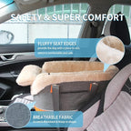 Pet Car Center Console Elevated Armrest Car Seat for Small Puppy, Dogs & Cats (Up to 10 lbs) – Dark Gray Washable Plush Carrier with Safety Leash, Fits Front Vehicle Console Space (Dark Grey)