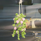 Cute Air Freshener for Car, Crochet Car Accessories Air Freshener, Cute Rear View Mirror Accessories, Handmade Crochet Plant for Cars, Pink Rose