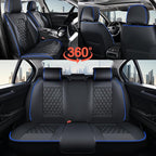 Coverado Full Set Car Seat Covers, Front & Back Luxury Faux Leather Waterproof Seat Covers,Car Seat Protectors, Universal Fit for Most Vehicles-Black & Blue