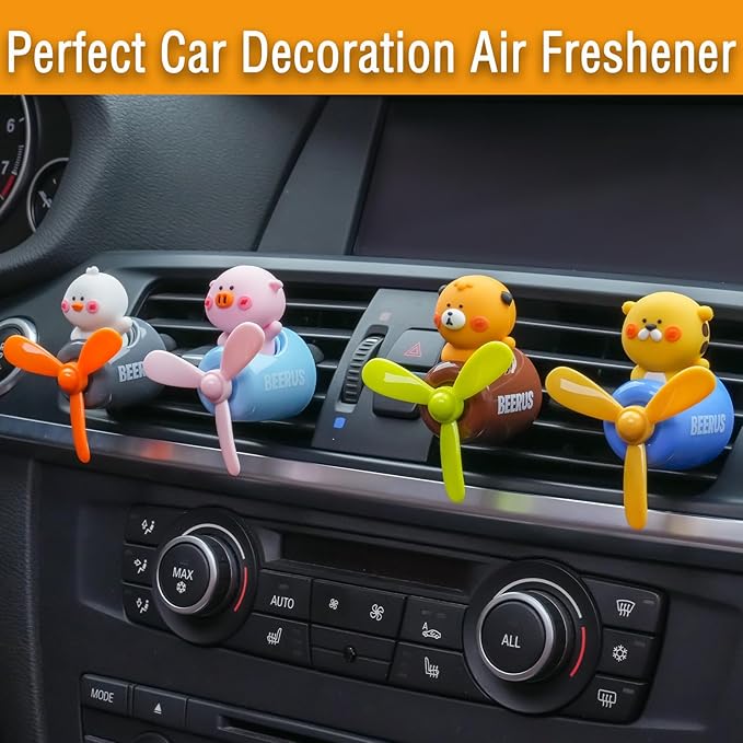 Pilot Car Air Freshener, Cute Pig Car Vent Clip Air Freshener with 4 Fragrant Tablets Automotive Air Outlet Fan Diffuser, Automotive Interiors Vent Decoration (Pilot Pig)