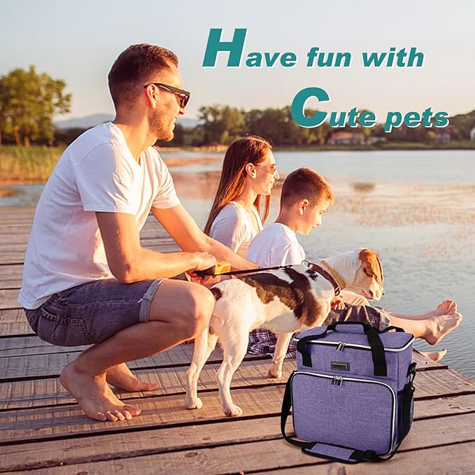 BAGLHER Dog Travel Bag, Pet Travel Bag (ALL Pet Travel Supplies), With 2 Pet Food Containers and 2 Collapsible Silicone Bowls; Essential Kits for Pet Travel Purple